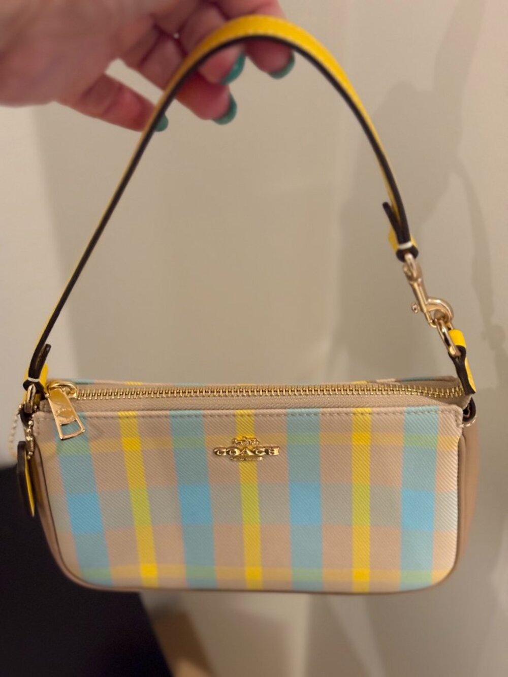 Coach Nolita 19 with Plaid Print in Bright Maize